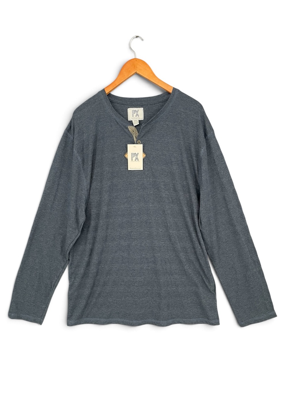 PX Clothing Long‑Sleeve Henley Shirt Heathered Knit XXL NWT